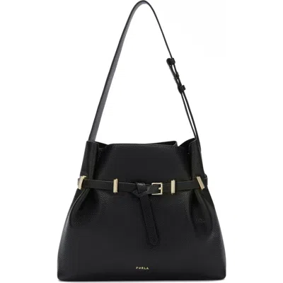Furla Aura Belted Leather Shoulder Bag In Nero