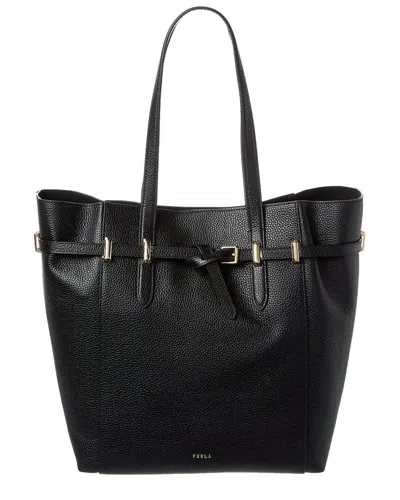 Furla Aura Leather Tote In Black