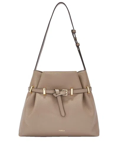 Furla Aura Medium Leather Drawstring Pouch In Brown