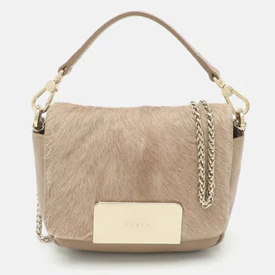 Pre-owned Furla Beige Calf Hair And Leather Mini Crossbody Bag In Sand