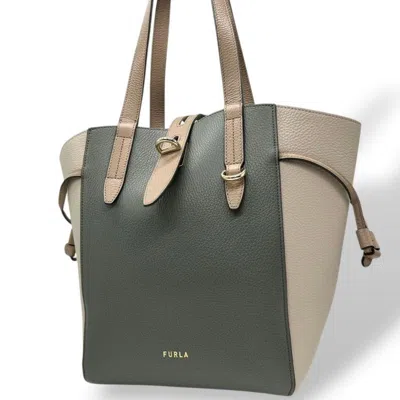 Pre-owned Furla Beige Gray Green Leather Tote Bag ()