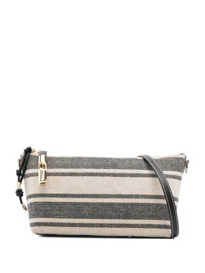 Furla Beige Grey Striped Shoulder Bag
