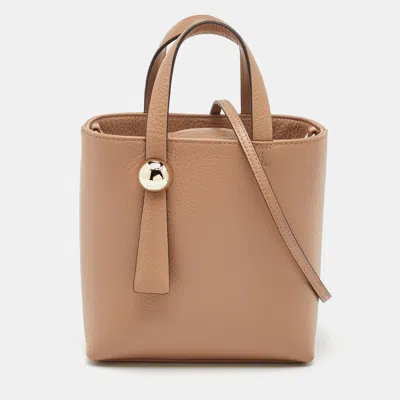 Pre-owned Furla Beige Leather Divide It Mini Tote In Sand
