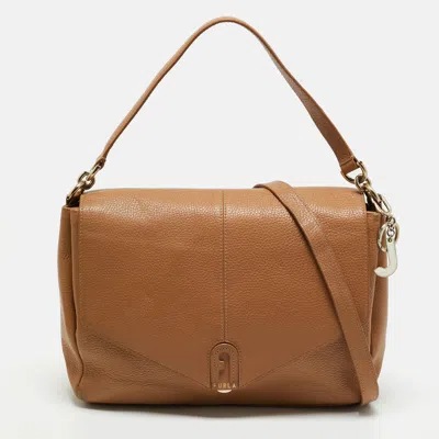 Pre-owned Furla Beige Leather Flap Shoulder Bag In Sand