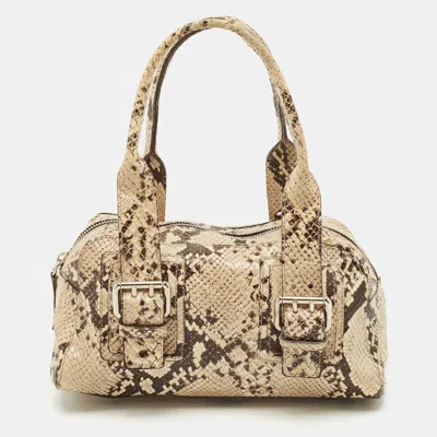 Pre-owned Furla Beige Python Embossed Leather Satchel