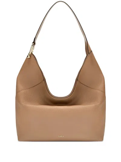 Furla Beige Textured Leather Shoulder Bag