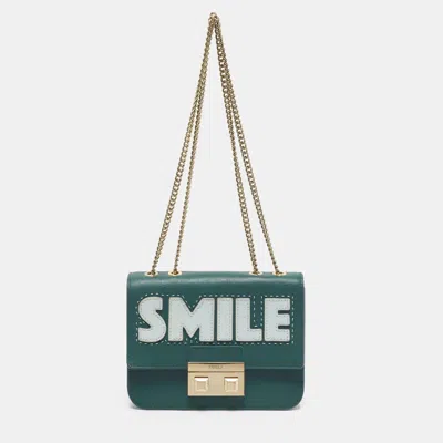 Pre-owned Furla Bella Smile Mini Green/light Blue Leather Shoulder Bag