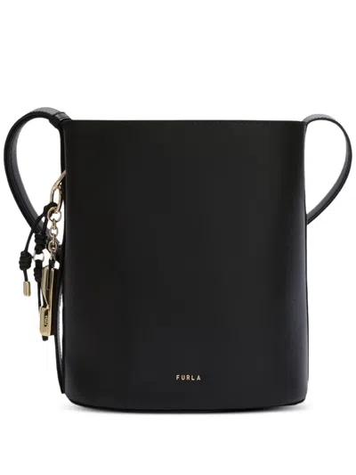 Furla Black Leather Logo Print Bag