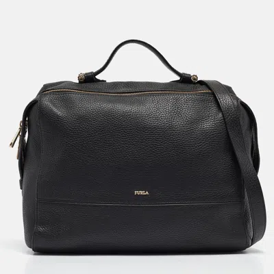 Pre-owned Furla Black Leather Top Zip Satchel
