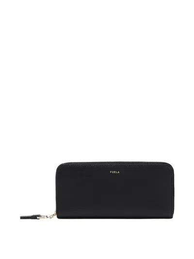 Furla Black Leather Zip Around Wallet