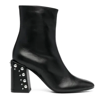 Furla Black Pointed Toe Metallic Detail Sheep Leather Ankle Boots