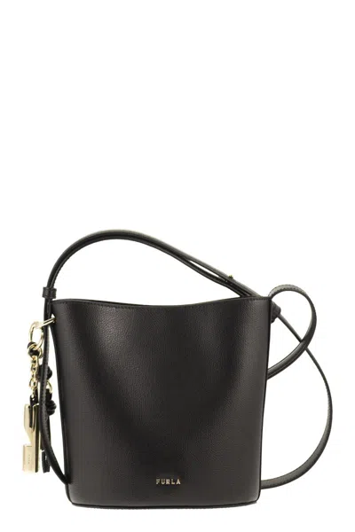 Furla Black Textured Leather Strap Bag