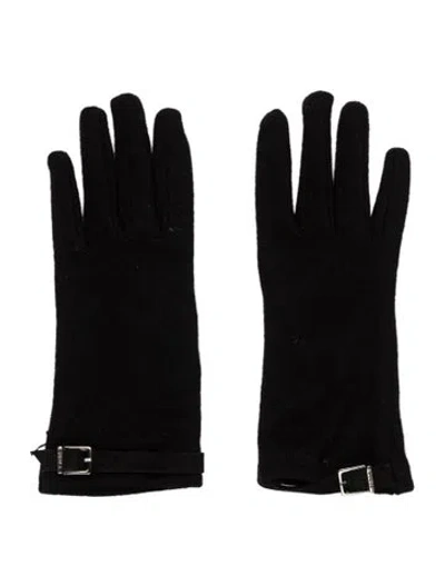 Pre-owned Furla Black Wool With Silver Toned Buckle Winter Gloves