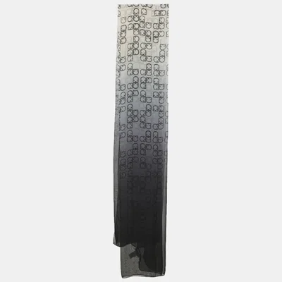 Pre-owned Furla Black/grey Ombre Logo Printed Silk Scarf