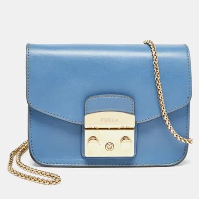 Pre-owned Furla Blue Leather Mini Metropolis Crossbody Bag