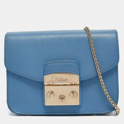 Pre-owned Furla Blue Leather Mini Metropolis Crossbody Bag