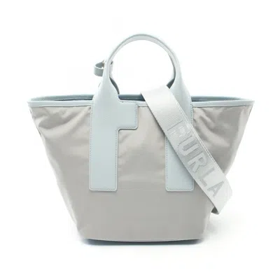 Furla Blue Leather Nylon Canvas Handbag In Multi