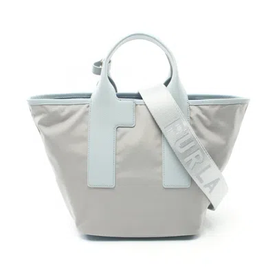 Furla Blue Leather Nylon Canvas Handbag In Multi