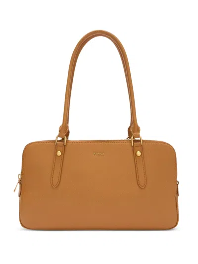 Furla Boston Leather Tote Bag In Brown
