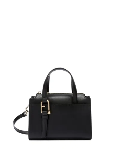 Furla Boston S Black Leather Satchel Bag In Nero