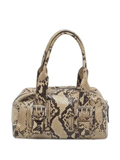 Pre-owned Furla Buckle Python-embossed Satchel Bag In Neutrals