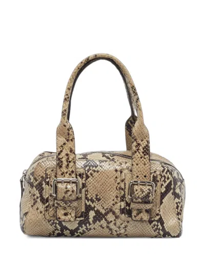 Pre-owned Furla Buckle Python-embossed Tote Bag In Neutrals