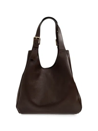Furla Structured Dark Brown Leather Tote Bag In Black