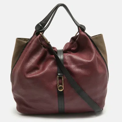 Pre-owned Furla Burgundy/beige Leather Clasp Shoulder Bag