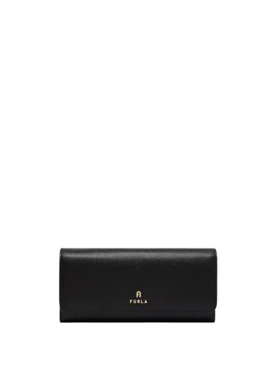 Furla Camelia Black Continental Wallet In Printed Leather In Nero