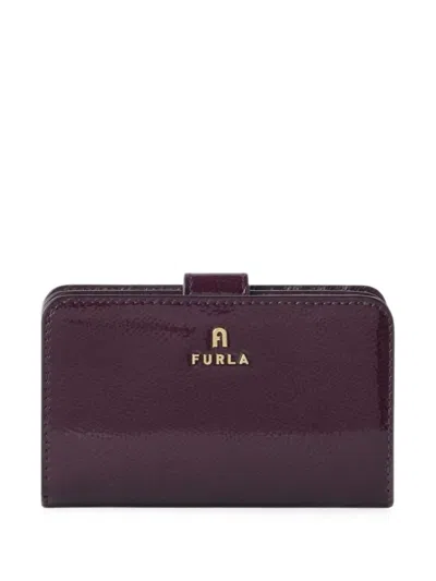 Furla Camelia Portafoglio Compatto M Winter Bloom Viola Pelle Testurizzata Verniciata Ares Donna In Burgundy
