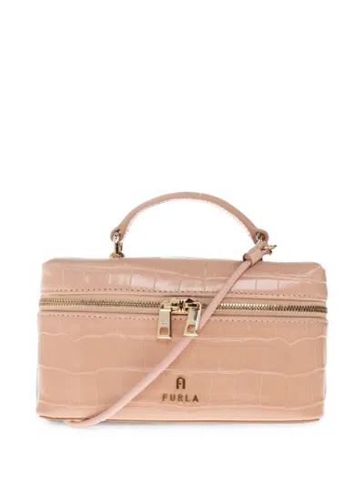 Furla Camelia Crocodile-effect Leather Tote Bag In Neutral