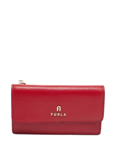 Pre-owned Furla Camelia Flap Card Holder In Red