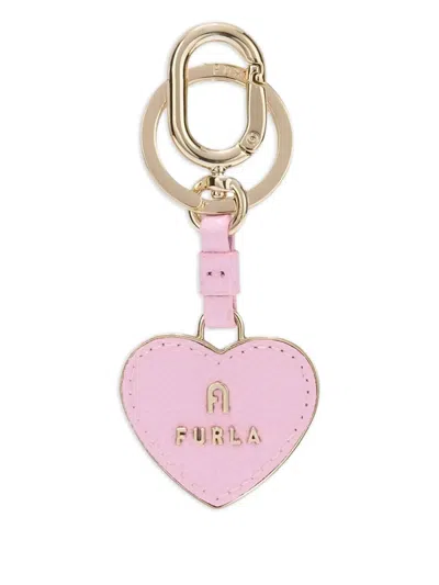 Furla Camelia Heart Logo Keyring In Pink