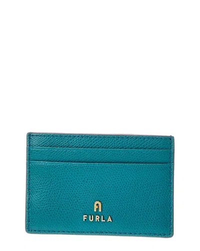 Furla Camelia Leather Card Case In Blue