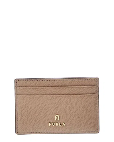 Furla Camelia Leather Card Case In Grey