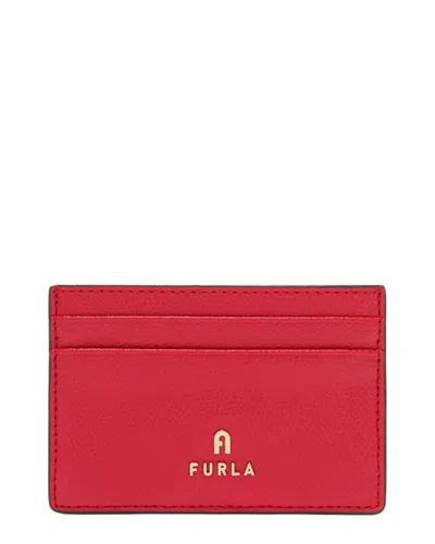 Furla Camelia Textured Card Holder In Red