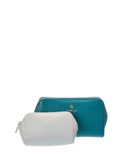 Furla Camelia Leather Cosmetic Case In Blue