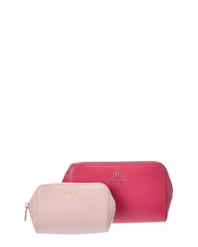 Furla Camelia Leather Cosmetic Case In Pink