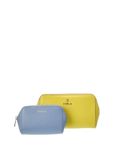 Furla Camelia Leather Cosmetic Case In Yellow