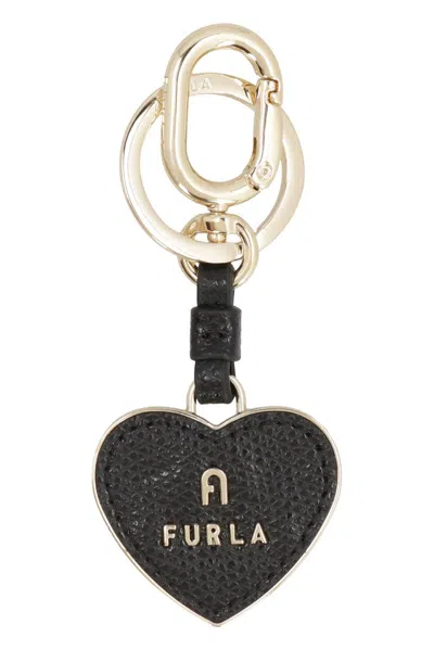 Furla Camelia Logo Lettering Keyring In Black