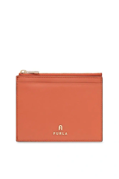 Furla Camelia Logo Lettering Large Card Holder In Orange