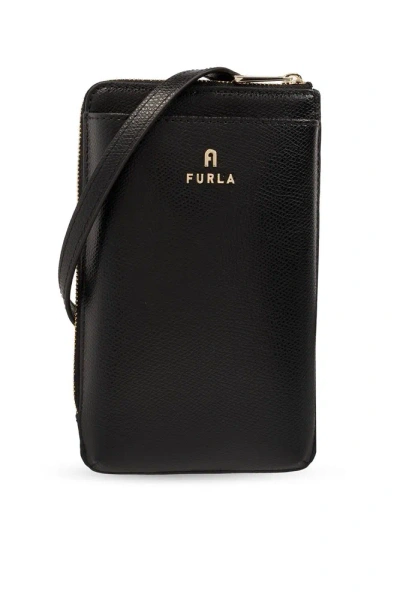 Furla Camelia Logo Lettering Vertical Shoulder Bag In Black