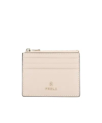 Furla Camelia Logo Plaque Zip-up Small Card Holder In Nude