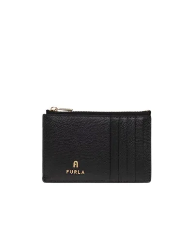 Furla Camelia Logo Plaque Zipped Medium Card Holder In Black