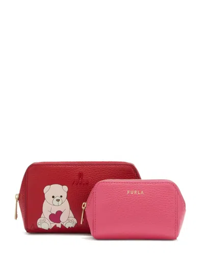Furla Camelia Printed Zip Make Up Bag (set Of Two) In Red