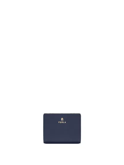 Furla Camelia S Blue Wallet In Grained Leather In Mediterraneo