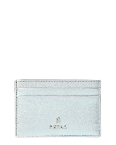 Furla Camelia Small Leather Card Case In Silver