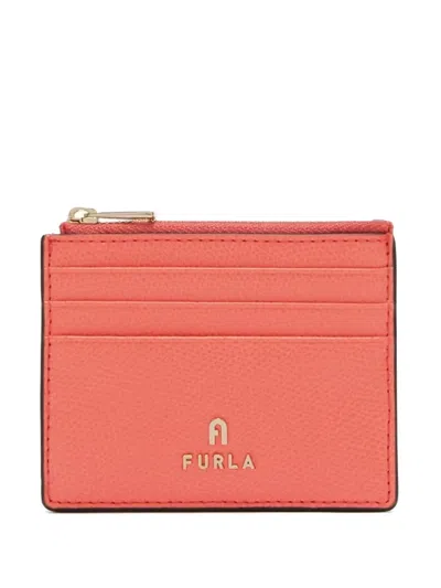 Furla Camelia Textured Logo Card Case Wallet In Orange