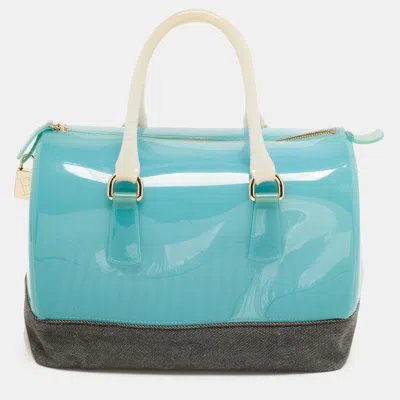 Pre-owned Furla Candy Medium Tricolor Rubber And Denim Satchel In Multi