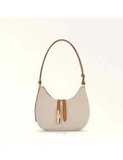 Furla Canvas And Leather Drop S Crossbody Bag Natural Color In S Naturale+brandy